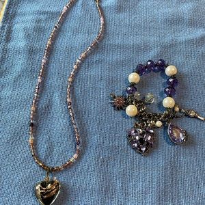 Necklace and Bracelet Set. Fun and pretty, various shades of purple, lavender.